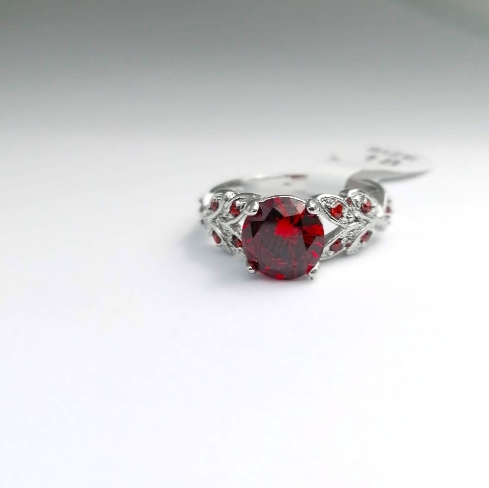 14k White Gold Plated Ring Gold 9 US Silver Red